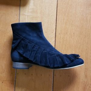 Anthropologie suede ruffle ankle boots sz 40